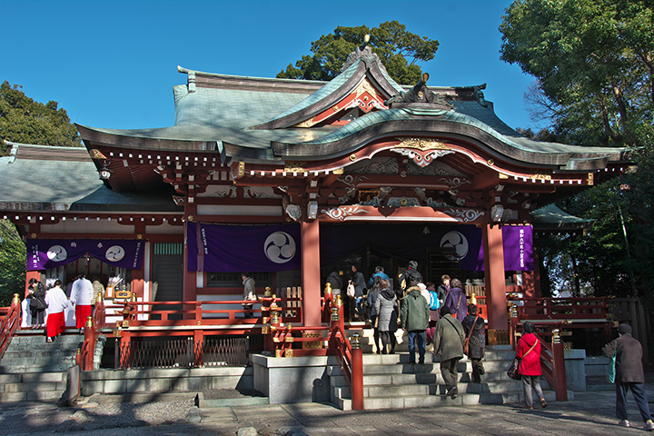 <p>吉祥寺の氏神様として有名な「八幡宮」。</p>
<p>789年に坂上田村麿が宇左八幡大社の御分霊を祀ったと伝えられる。<br />明暦の大火で小石川水道橋外吉祥寺は今の駒込に移り、火事で住居を無くした門前町の人々は移住を命じられて、この地に吉祥寺村を開村した際に武蔵野八幡宮を鎮守として信仰したといわれている。<br />弓矢の神様としても名高い、応神天皇を祀る。境内は約1300坪の広さで、ケヤキやクスノキなどの大木が繁華街とは思えない静かで荘厳な佇まいを見せる。</p>
<p>八幡様以外に、拝殿右手前の境内社に三島・出雲・大鳥・厳島・稲荷・須賀・疱瘡の七社が祭られている。</p>